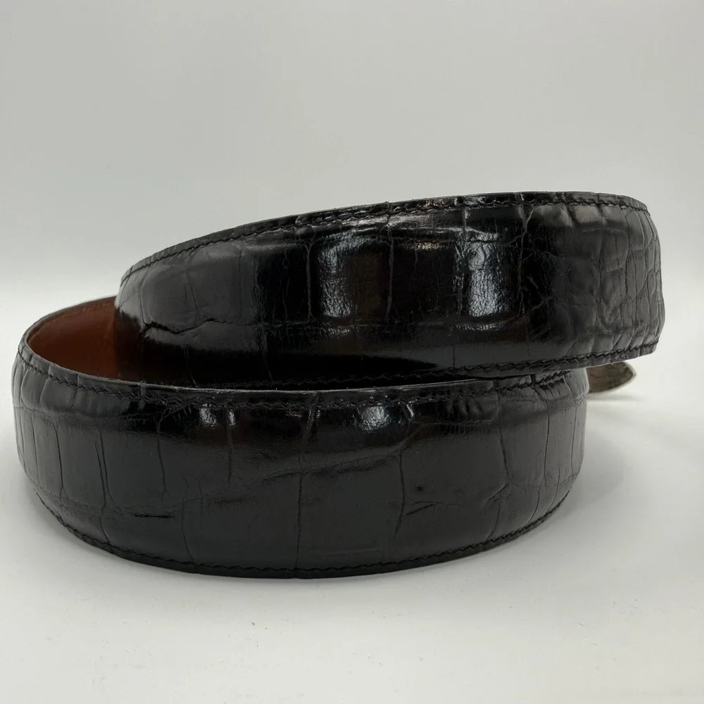 Crookhorn Crocodile Black Leather Belt Silver Hardware Spain Womens 36/90